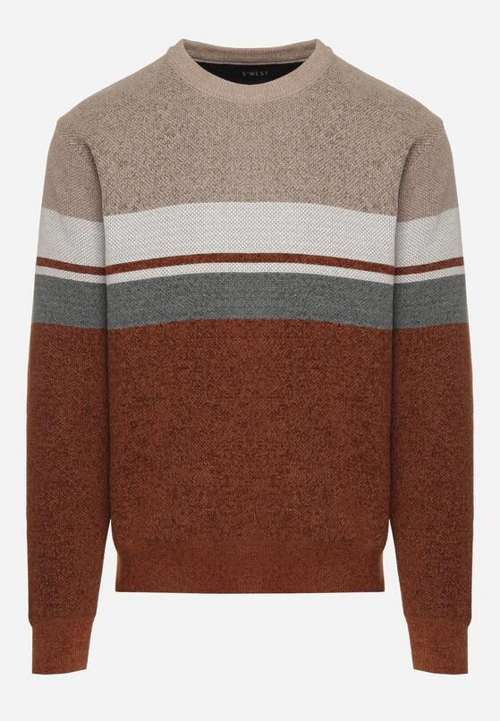 Beżowy Sweter z Wełną z Eleganckim Kołnierzykiem Koszulowym Espalea 1