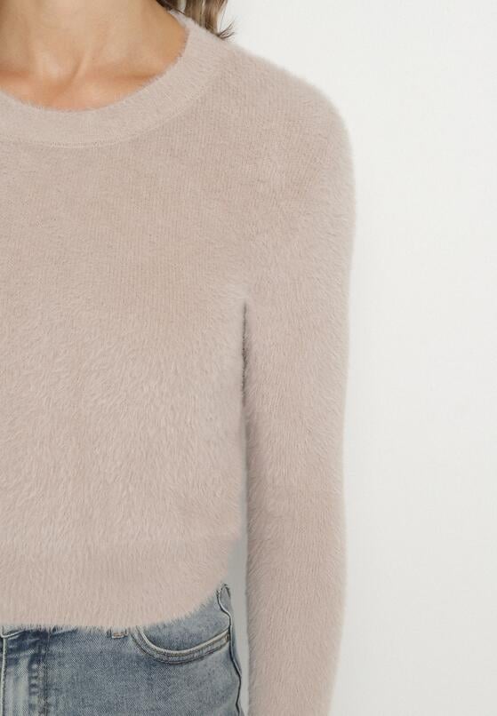 Beżowy Krótki Sweter Puchaty Dindra 5
