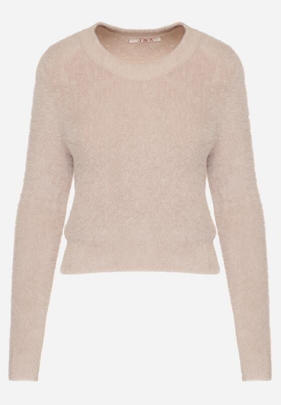 Beżowy Krótki Sweter Puchaty Dindra 6