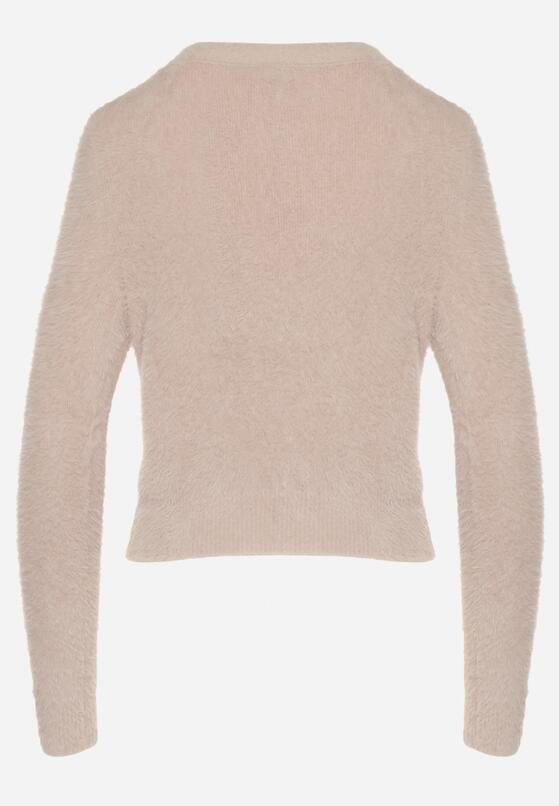 Beżowy Krótki Sweter Puchaty Dindra 7