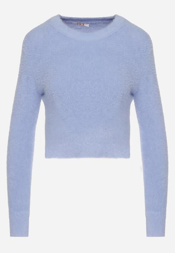 Niebieski Krótki Sweter Puchaty Dindra 6