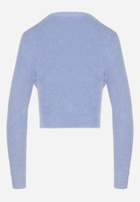 Niebieski Krótki Sweter Puchaty Dindra 7