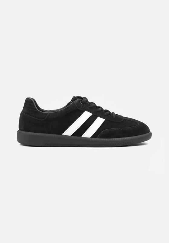 Czarno-Białe Skórzane Sneakersy na Płaskiej Podeszwie Ozdobione Paskami Nelavirae 4