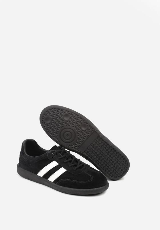 Czarno-Białe Skórzane Sneakersy na Płaskiej Podeszwie Ozdobione Paskami Nelavirae 7