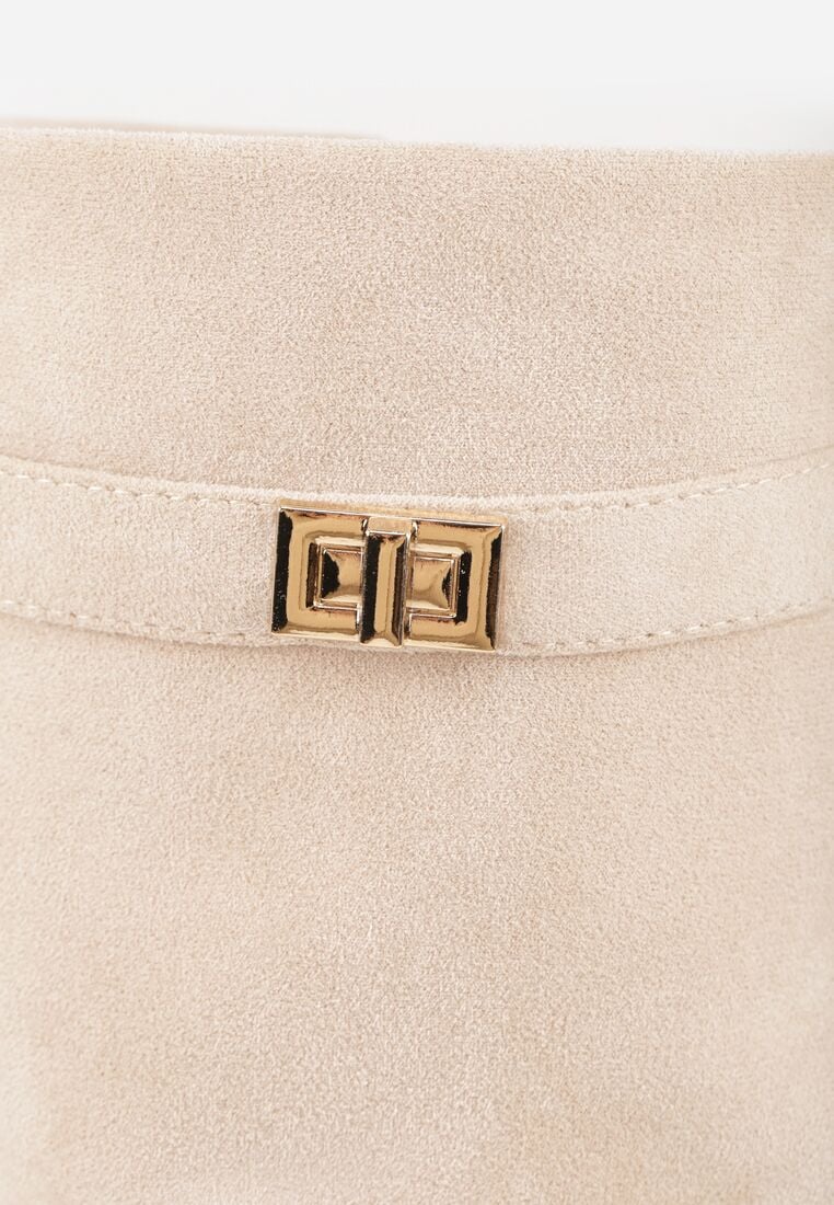 Beżowe Kozaki na Słupku z Marszczoną Cholewką Imitującą Nogawkę Rittia 9