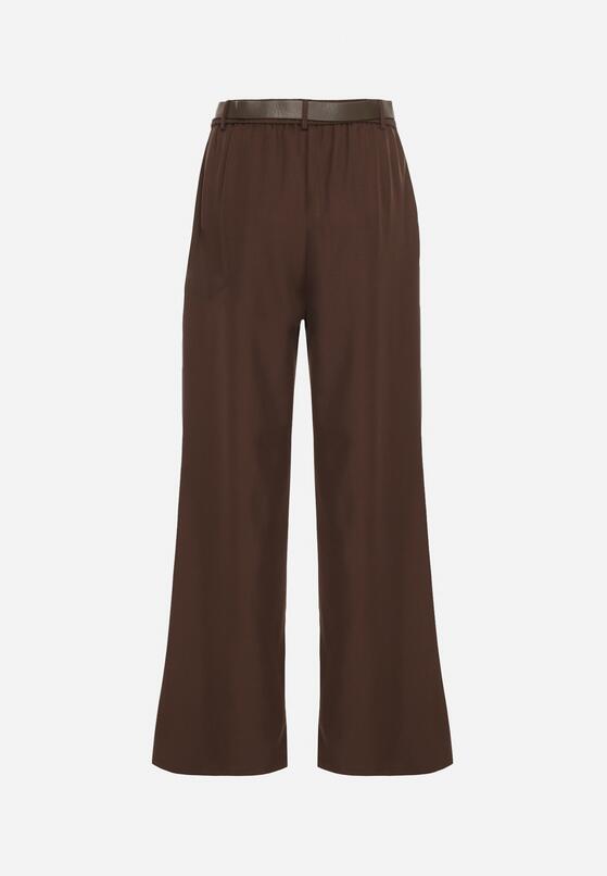 Brązowe Szerokie Spodnie Garniturowe z Paskiem z Klamrą w Kształcie Muszelki Setera 7