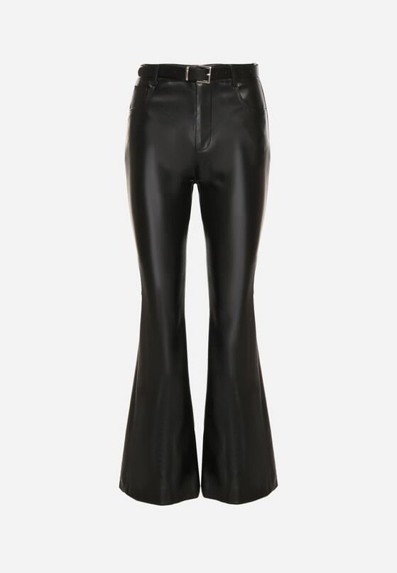 Czarne Spodnie Dzwony z Imitacji Skóry Vebora 6