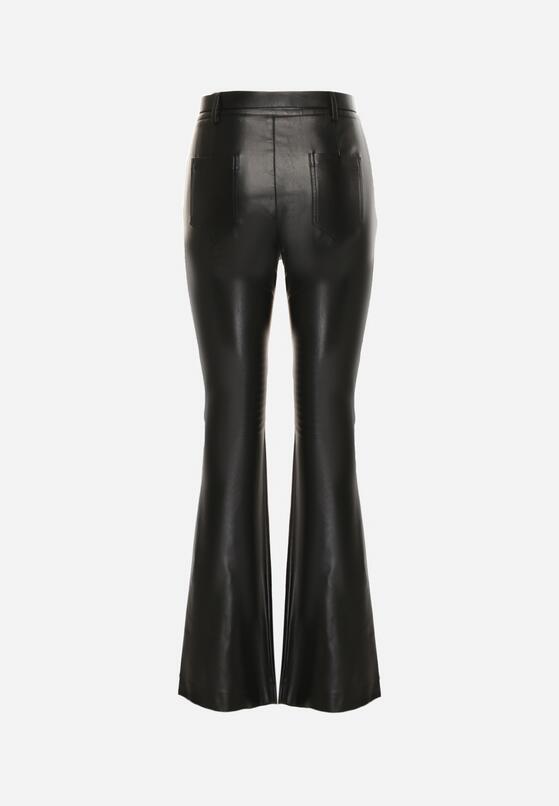 Czarne Spodnie Dzwony z Imitacji Skóry Vebora 7