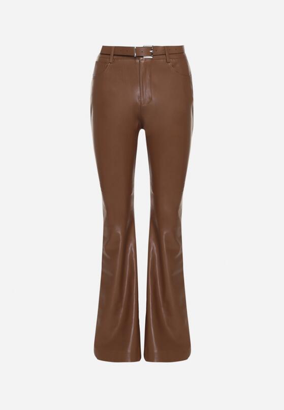 Brązowe Spodnie Dzwony z Imitacji Skóry Vebora 6