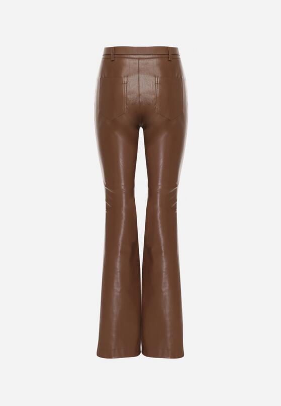 Brązowe Spodnie Dzwony z Imitacji Skóry Vebora 7