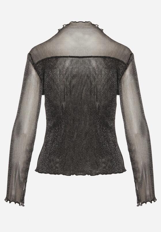 Czarna Siateczkowa Bluzka z Długimi Rękawami i Golfem z Metaliczną Nicią Azisa 7