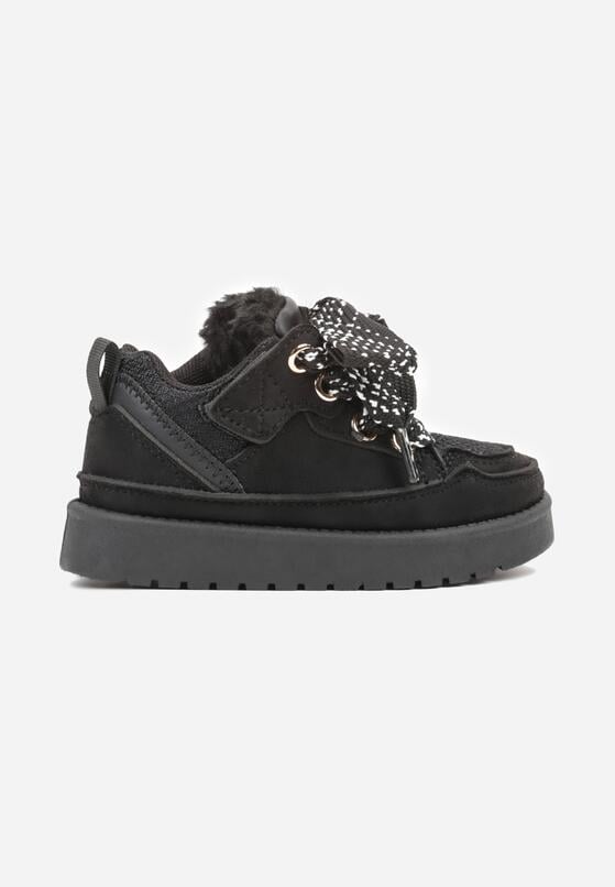 Czarne Śniegowce Sneakersy z Ozdobnym Sznurowaniem Ocieplane Futerkiem Nalinia 1