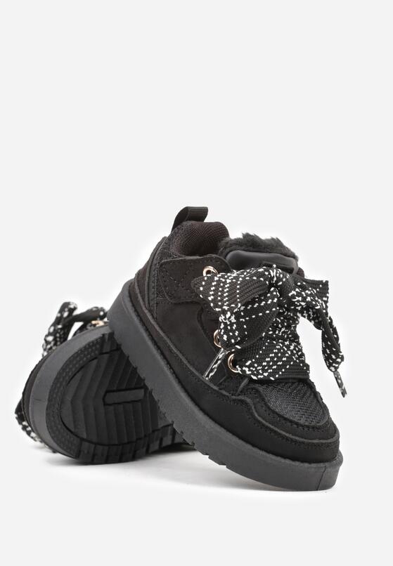 Czarne Śniegowce Sneakersy z Ozdobnym Sznurowaniem Ocieplane Futerkiem Nalinia 2