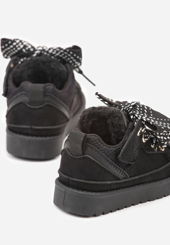 Czarne Śniegowce Sneakersy z Ozdobnym Sznurowaniem Ocieplane Futerkiem Nalinia 4