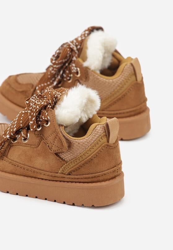 Brązowe Śniegowce Sneakersy z Ozdobnym Sznurowaniem Ocieplane Futerkiem Nalinia 4