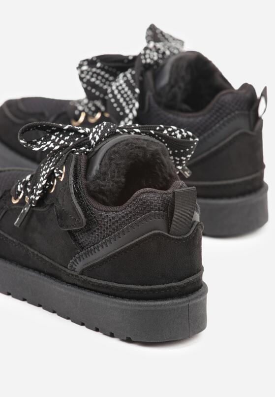 Czarne Sneakersy Śniegowce z Ocieplaną Wyściółką i Szerokimi Sznurówkami Naleia 4
