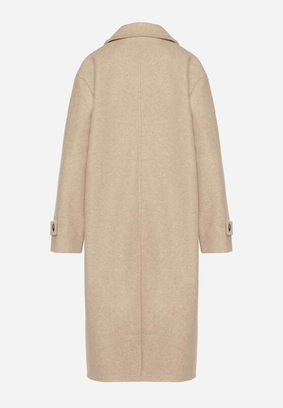Beżowy Dwurzędowy Płaszcz Oversize z Wełny i Wiskozy w Eleganckim Stylu Tiliavia 7
