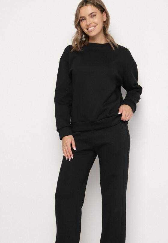 Czarny Bawełniany Komplet Dresowy Oversize z Ociepleniem Bluza i Spodnie Cantila 5