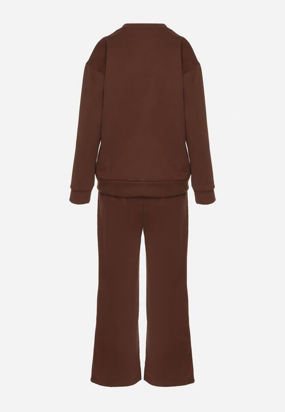 Brązowy Bawełniany Komplet Dresowy Oversize z Ociepleniem Bluza i Spodnie Cantila 7