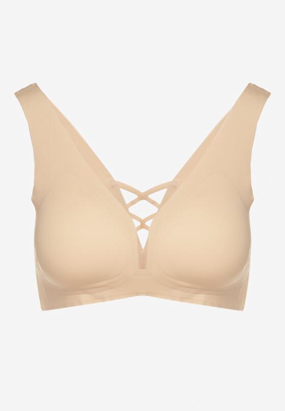 Beżowy Biustonosz Sportowy z Siateczką i Gorsetowym Zdobieniem Saliatessa 5