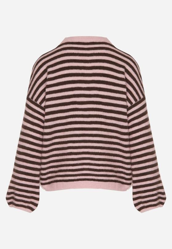 Różowy Sweter Oversize w Paski z Dodatkiem Wełny i Wiskozy Tianalla 7
