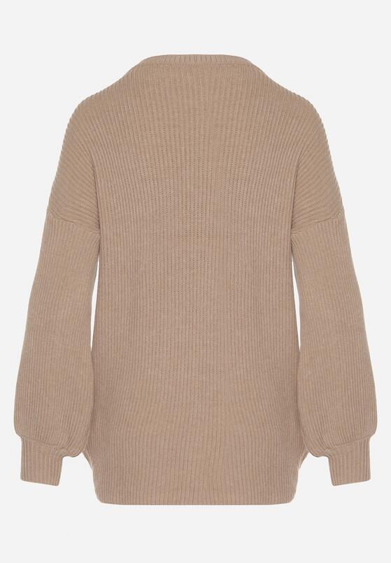 Beżowy Sweter z Wiskozą Zdobiony Ściągaczem z Boku Titaneva 7