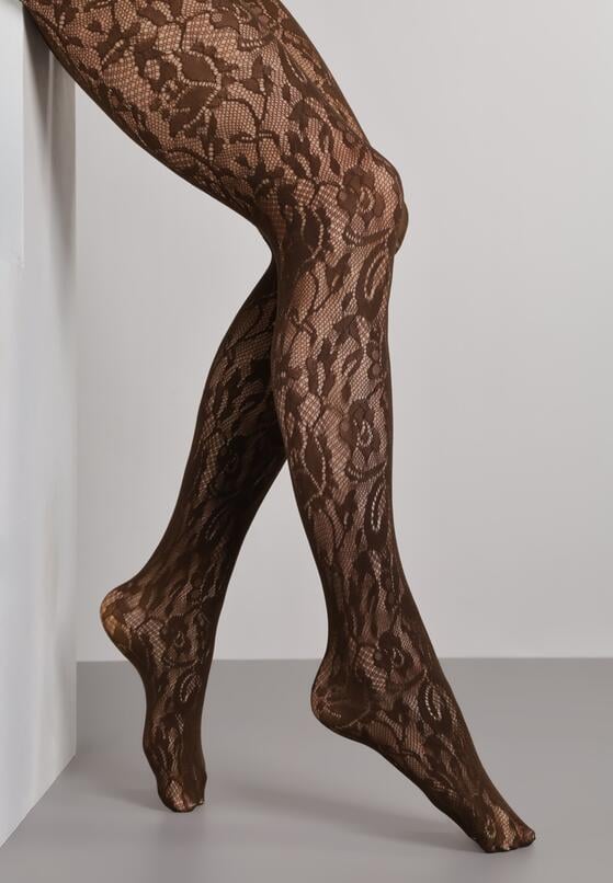 Brązowe Eleganckie Rajstopy z Koronki Hanilira 1