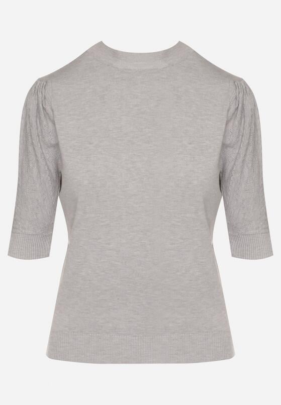 Szary T-shirt z Ażurowymi Rękawami Unessea 6