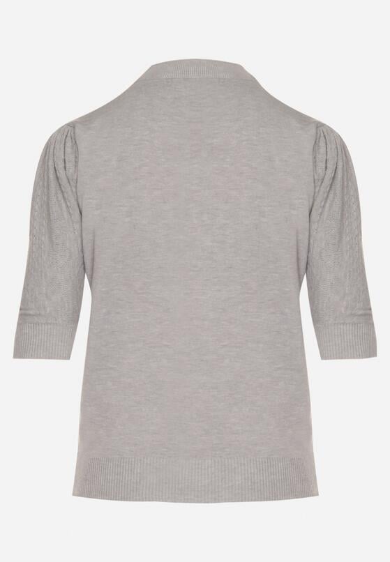 Szary T-shirt z Ażurowymi Rękawami Unessea 7