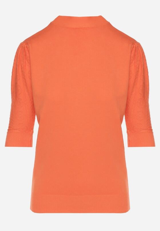 Pomarańczowy T-shirt z Ażurowymi Rękawami Unessea 6
