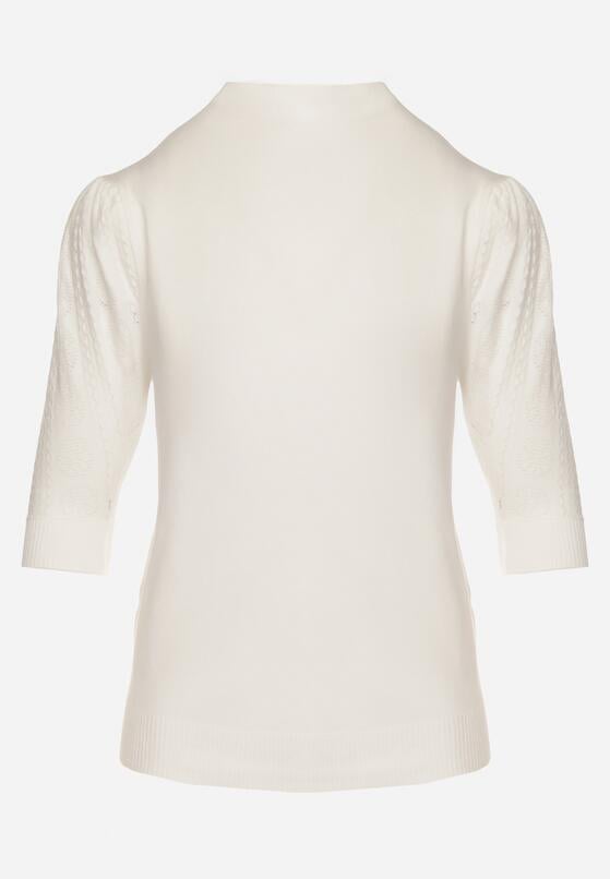 Biały T-shirt z Ażurowymi Rękawami Unessea 6