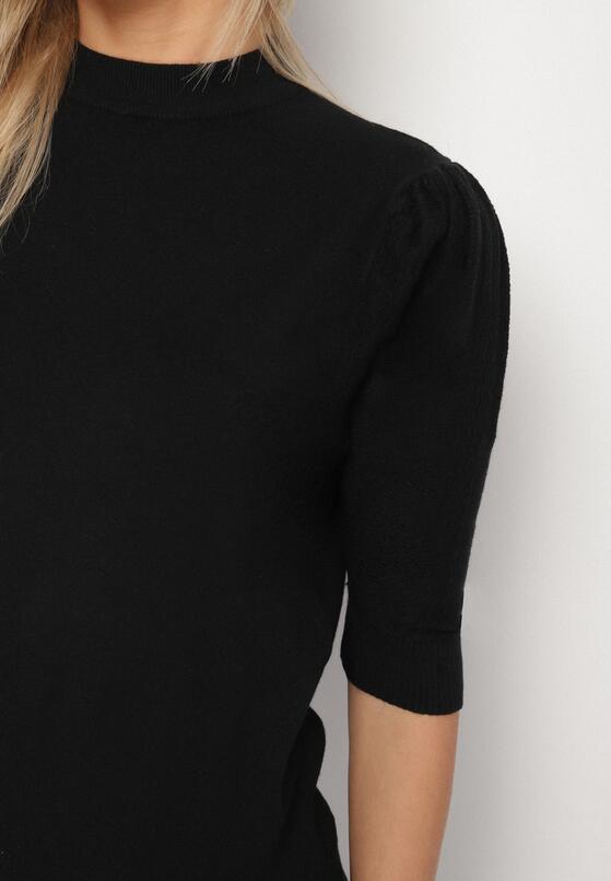 Czarny T-shirt z Ażurowymi Rękawami Unessea 5