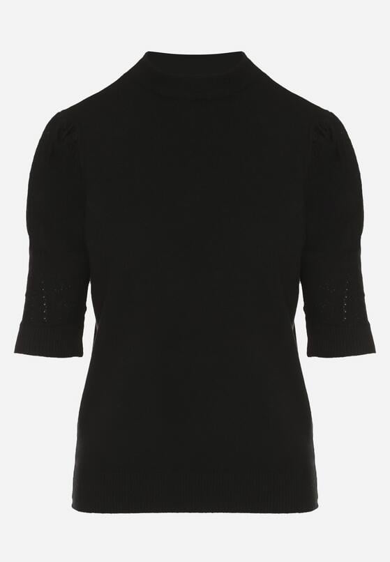 Czarny T-shirt z Ażurowymi Rękawami Unessea 6