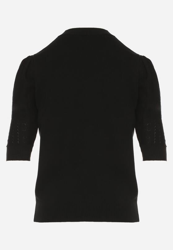 Czarny T-shirt z Ażurowymi Rękawami Unessea 7