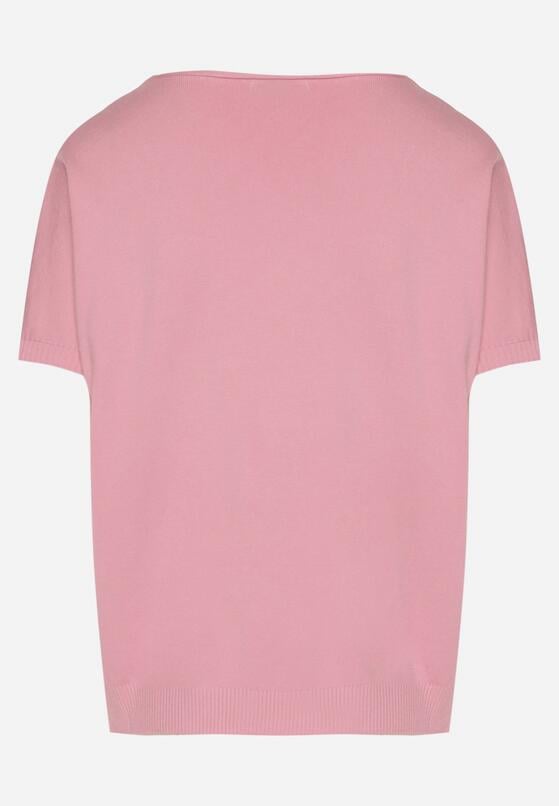 Różowy Dzianinowy T-shirt z Dekoltem w Kształcie Litery V Fenima 7