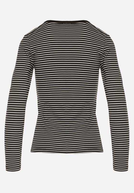 Czarna Bluzka Typu Longsleeve w Paski Ozdobiona Cyrkoniami Ralinella 7