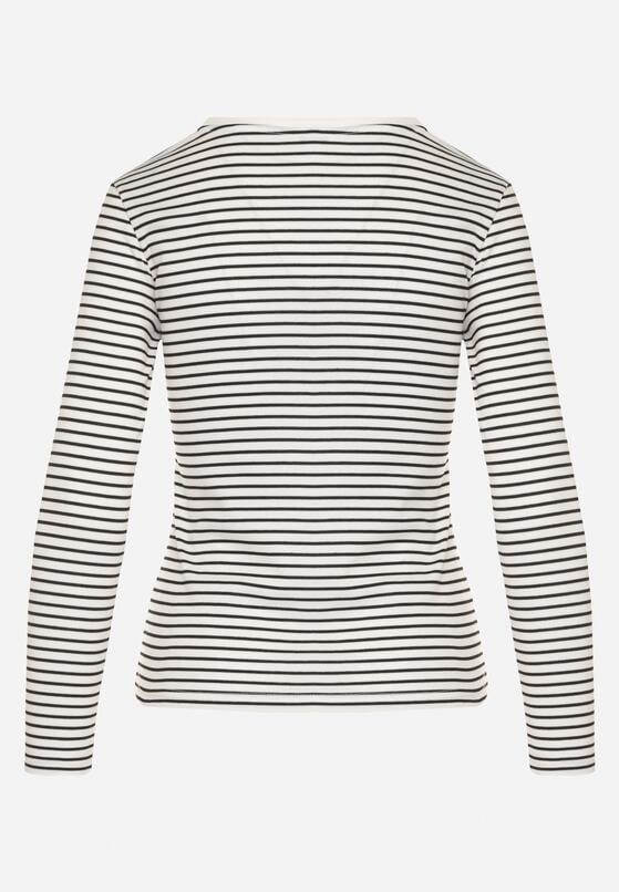 Biała Bluzka Typu Longsleeve w Paski Ozdobiona Cyrkoniami Ralinella 7