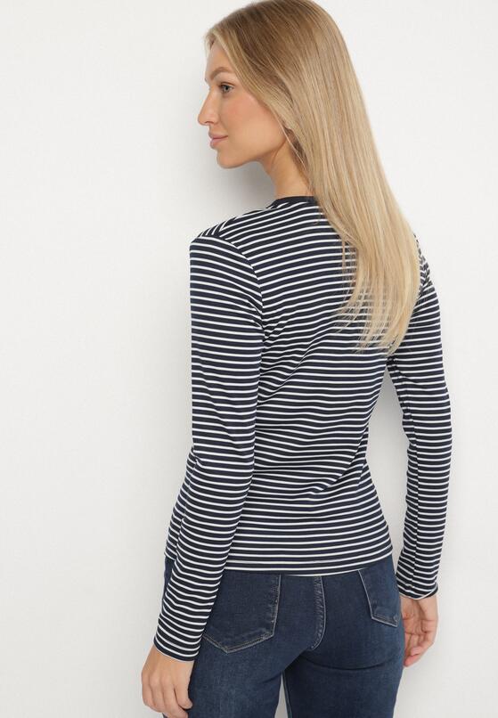 Granatowa Bluzka Typu Longsleeve w Paski Ozdobiona Cyrkoniami Ralinella 3