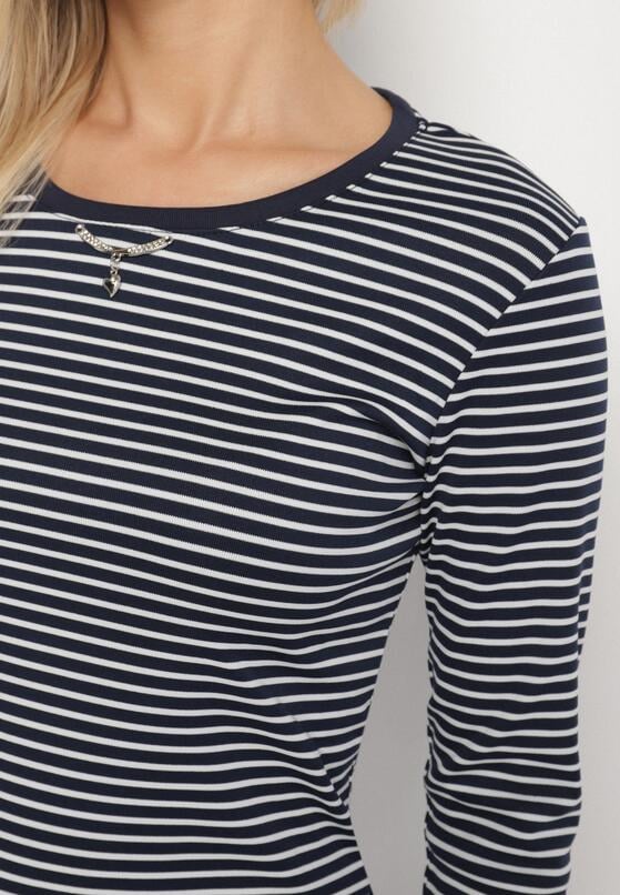 Granatowa Bluzka Typu Longsleeve w Paski Ozdobiona Cyrkoniami Ralinella 5
