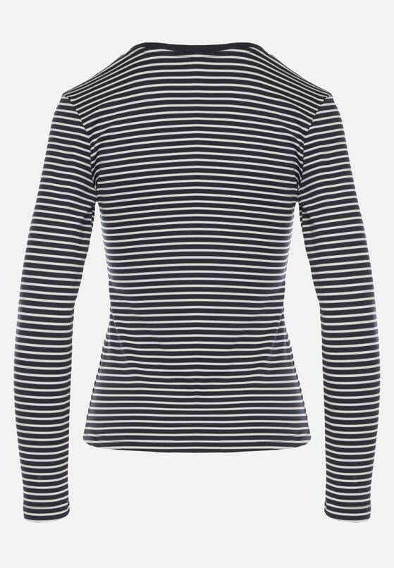 Granatowa Bluzka Typu Longsleeve w Paski Ozdobiona Cyrkoniami Ralinella 7