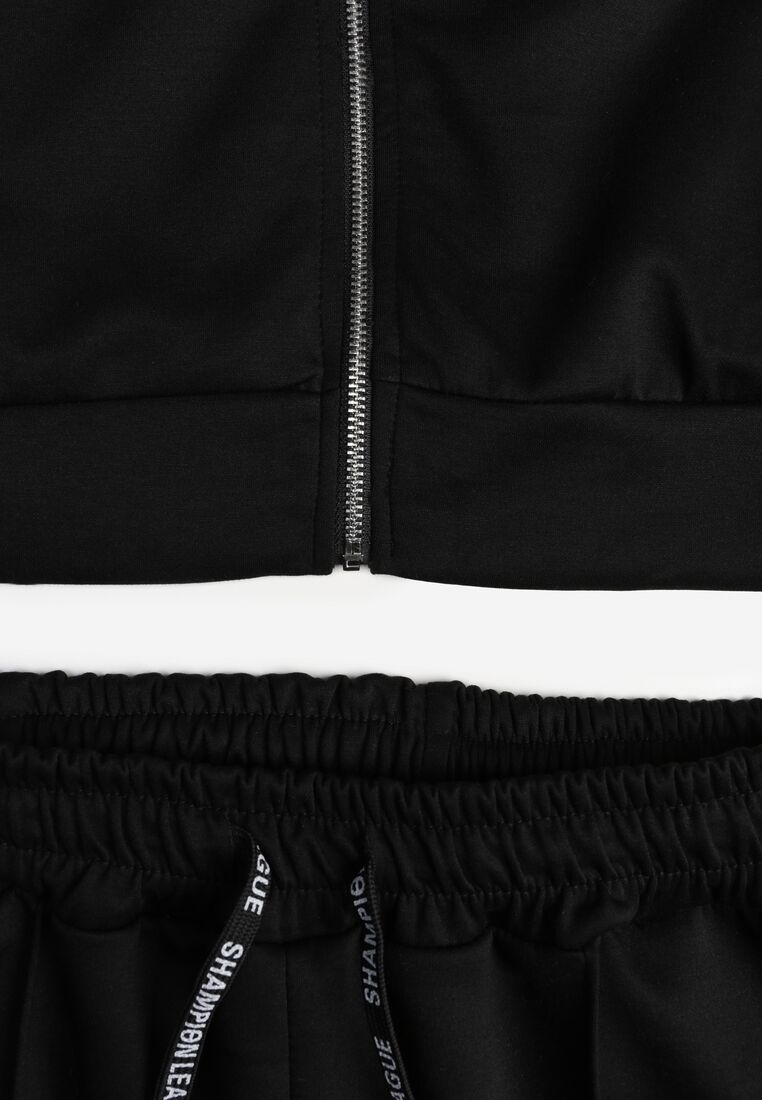 Czarny Bawełniany Komplet Dresowy Bluza na Suwak i Spodnie Tevrisa 8