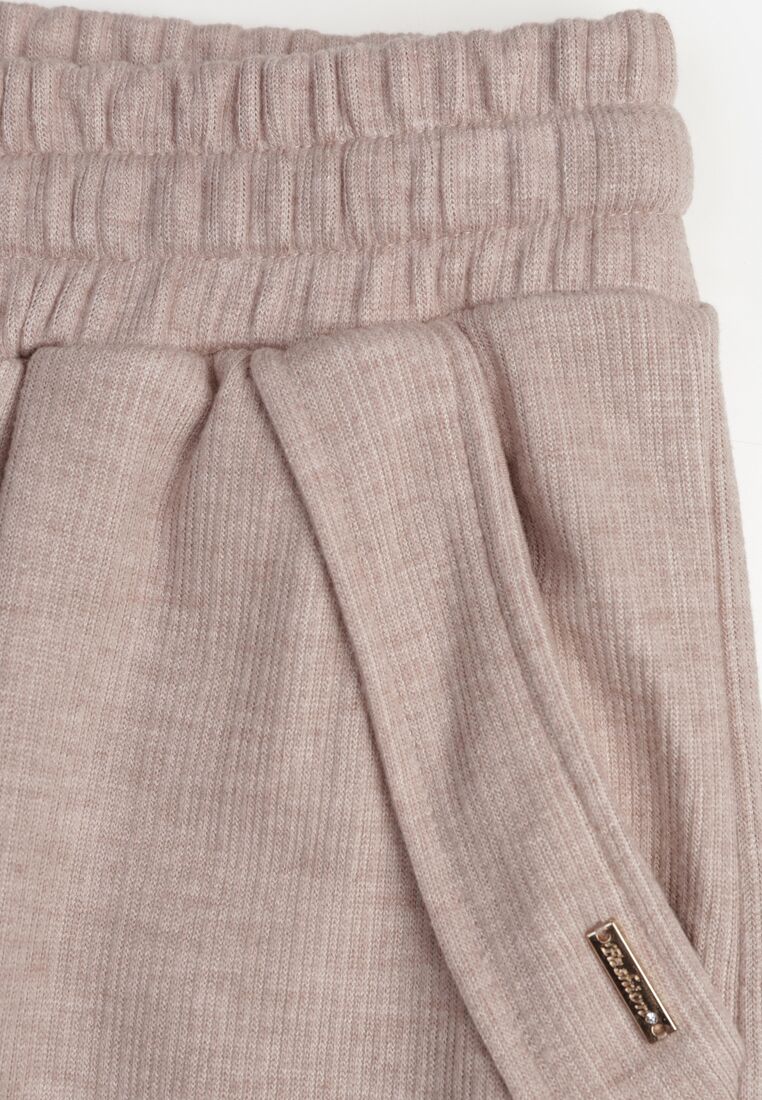 Beżowe Spodnie z Wysokim Stanem Ozdobione Sznurkami Akleria 8
