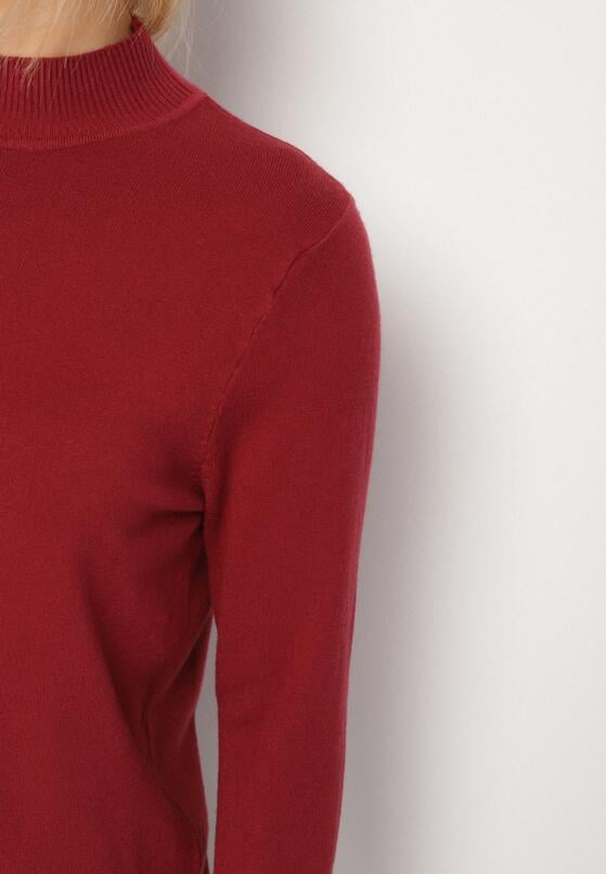 Bordowy Gładki Sweter z Półgolfem w Stylu Casual Unallia 5