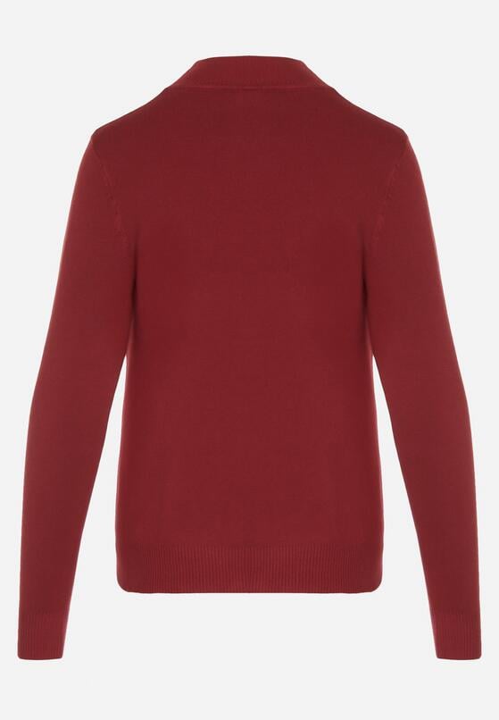 Bordowy Gładki Sweter z Półgolfem w Stylu Casual Unallia 7