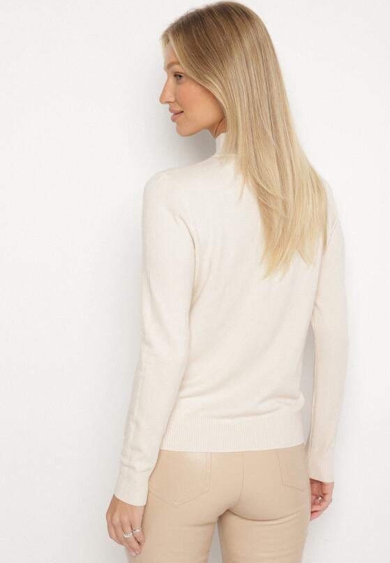 Ciemnobeżowy Gładki Sweter z Półgolfem w Stylu Casual Unallia 3
