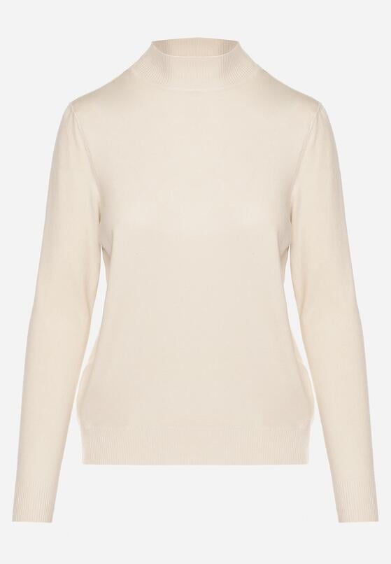 Ciemnobeżowy Gładki Sweter z Półgolfem w Stylu Casual Unallia 6