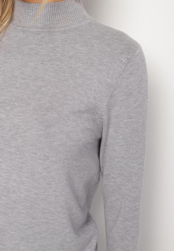 Szary Gładki Sweter z Półgolfem w Stylu Casual Unallia 5
