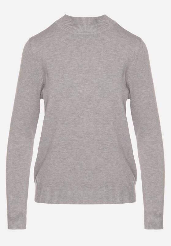 Szary Gładki Sweter z Półgolfem w Stylu Casual Unallia 6