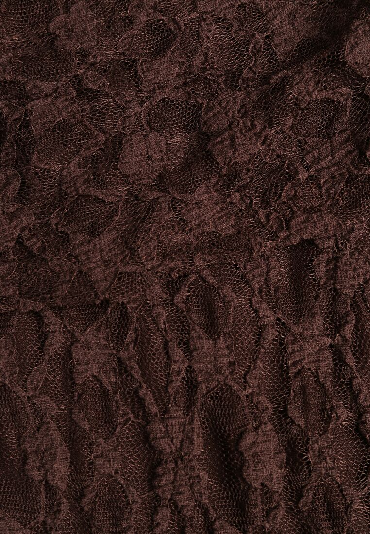 Brązowa Koktajlowa Sukienka z Odkrytymi Ramionami z Koronki Eperrie 8