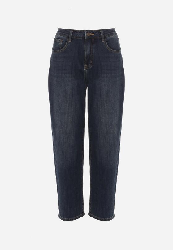 Granatowe Jeansy Mom Fit z Wiskozą i Wysokim Stanem Errelia 6